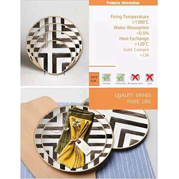 KBDSD Bone China Dinner Plate, Scandinavian Style Hand Painted Crossroad Stripes Black and White Western Dinner Plate Ceramic Plate, Household Round Tableware, Salad Plate and Steak Plate