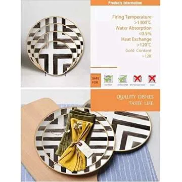 KBDSD Bone China Dinner Plate, Scandinavian Style Hand Painted Crossroad Stripes Black and White Western Dinner Plate Ceramic Plate, Household Round Tableware, Salad Plate and Steak Plate