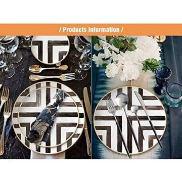 KBDSD Bone China Dinner Plate, Scandinavian Style Hand Painted Crossroad Stripes Black and White Western Dinner Plate Ceramic Plate, Household Round Tableware, Salad Plate and Steak Plate