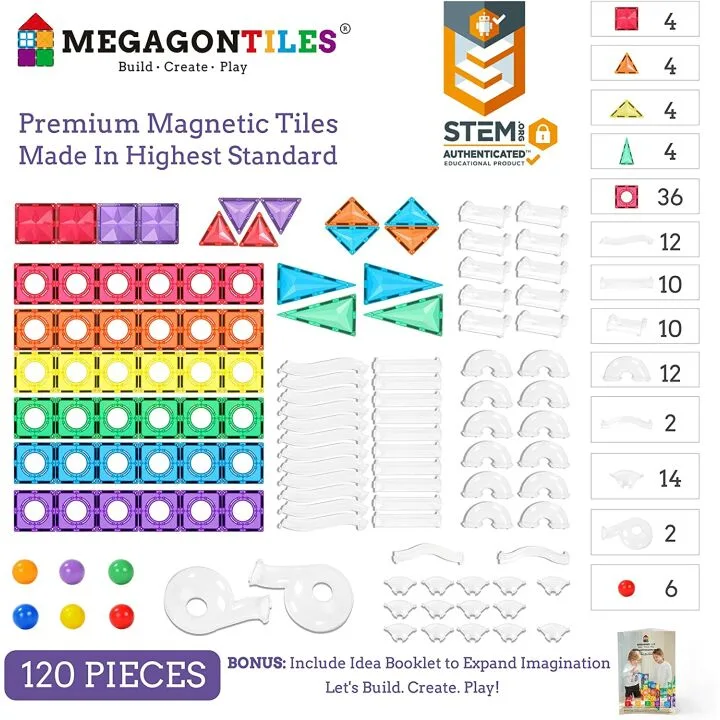 120PCS MEGAGONTILES Premium Magnetic Building Blocks