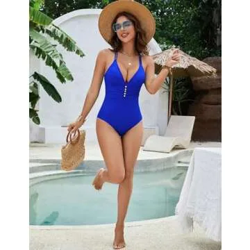 BMJL One Piece V Neck Swimsuit for Curvy Women