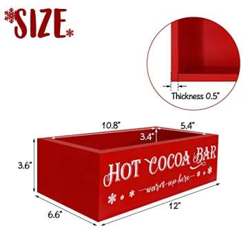 Christmas Hot Cocoa Wood Tray Holder Box Station for Home Kitchen Holiday Decor