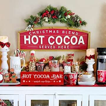 Christmas Hot Cocoa Wood Tray Holder Box Station for Home Kitchen Holiday Decor