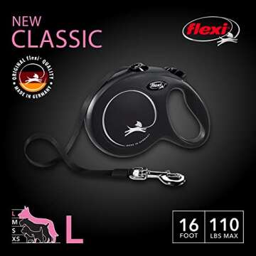 FLEXI New Classic Tape Retractable Dog Leash for Large Dogs Upto 110 lbs. – 16 ft., Black | Tangle...