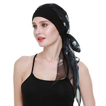 Chemo Caps for Women Light Weight Cancer Scarf Feminine Head Cover for Long Hair Girls White Flowers