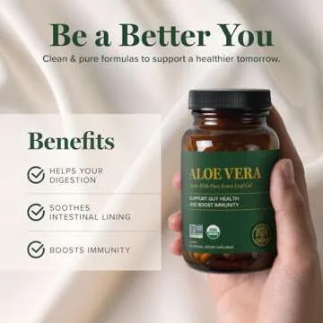 Global Healing Aloe Vera Bio-Active Organic Leaf Supplement - 200x Concentrate Formula with Highest Concentration of Acemannan - Aloin-Free - Gut Health & Immune Support - 60 Capsules