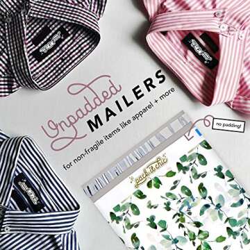 Pack It Chic - 10X13 (100 Pack) Geometric Leaves Pattern - Thank You Poly Mailer Envelope Plastic Custom Mailing & Shipping Bags - Self Seal