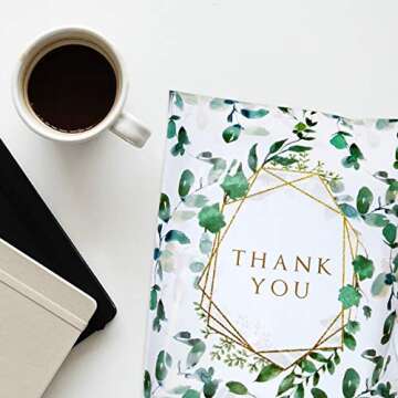 Pack It Chic - 10X13 (100 Pack) Geometric Leaves Pattern - Thank You Poly Mailer Envelope Plastic Custom Mailing & Shipping Bags - Self Seal