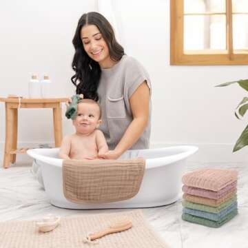 Comfy Cubs Muslin Baby Washcloths 6 Pack - Soft 6-Layer Cotton Wash Cloths for Sensitive Skin - 10"x...