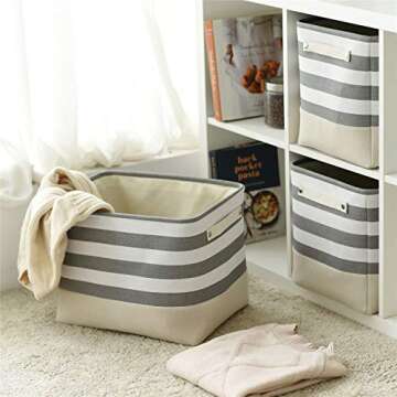 TheWarmHome Extra Large Cube Storage Bins Baskets for Organizing, Sturdy Fabric Storage Basket Cube W/Handles, Decorative Foldable Storage Baskets for Shelves Closet Nursery Toy (3 Pack 16×12×12inch)