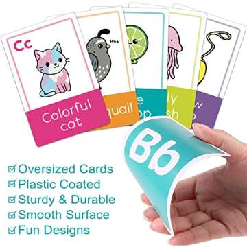 LotFancy ABC Flash Cards for Toddlers 2-4, Jumbo Size, 26 Letters, Mnemonic Alphabet Learning Cards, Educational Flashcards for Kids in Pre-k, Kindergarten