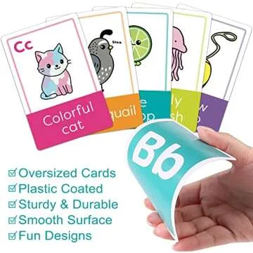 LotFancy ABC Flash Cards for Toddlers 2-4, Jumbo Size, 26 Letters, Mnemonic Alphabet Learning Cards, Educational Flashcards for Kids in Pre-k, Kindergarten