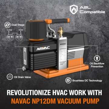 NAVAC NP12DM Vacuum Pump | Vacuum Pump for HVAC Evacuation | 5 Microns | Dual-stage DC Motor Industr...