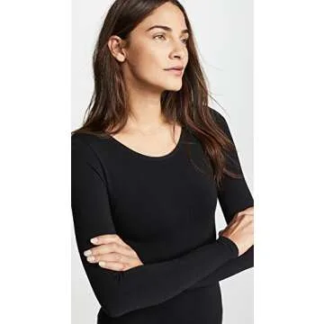 Yummie womens Seamless Long Sleeve Thong Back Shapewear Bodysuit, Black, Small-Medium US