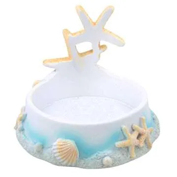 Fashioncraft, Beach Wedding Decoration, Ceremony Unity Candle Holder, Starfish Seashell Nautical Theme, Polyresin, Sand White and Sea Blue