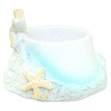 Fashioncraft, Beach Wedding Decoration, Ceremony Unity Candle Holder, Starfish Seashell Nautical Theme, Polyresin, Sand White and Sea Blue