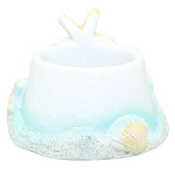 Fashioncraft, Beach Wedding Decoration, Ceremony Unity Candle Holder, Starfish Seashell Nautical Theme, Polyresin, Sand White and Sea Blue