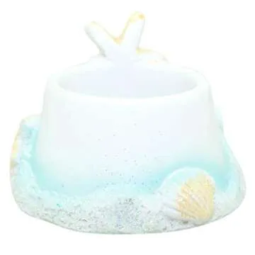 Fashioncraft, Beach Wedding Decoration, Ceremony Unity Candle Holder, Starfish Seashell Nautical Theme, Polyresin, Sand White and Sea Blue