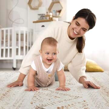 Area Rug Living Room Carpet: 8x10 Large Moroccan Soft Fluffy Geometric Washable Bedroom Rugs Dining Room Home Office Nursery Low Pile Decor Under Kitchen Table Light Brown/Ivory