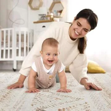 Area Rug Living Room Carpet: 8x10 Large Moroccan Soft Fluffy Geometric Washable Bedroom Rugs Dining Room Home Office Nursery Low Pile Decor Under Kitchen Table Light Brown/Ivory