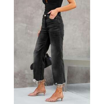 LOLONG Flare Jeans for Women Trendy High Waisted Casual Crop Bell Bottom Stretchy Denim Pants Black