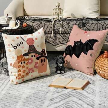 AVOIN Halloween Cute Ghost Throw Pillow Covers Set 4