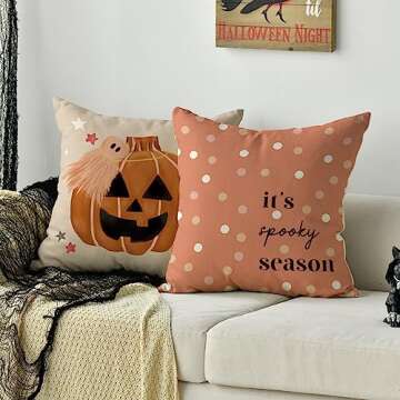 AVOIN Halloween Cute Ghost Throw Pillow Covers Set 4