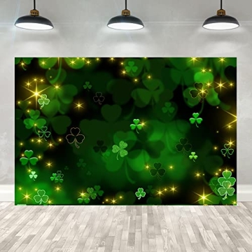 Ticuenicoa 5×3ft Happy St. Patrick’s Day Backdrop Glitter Bokeh Green Clover Lucky Irish Shamrock...