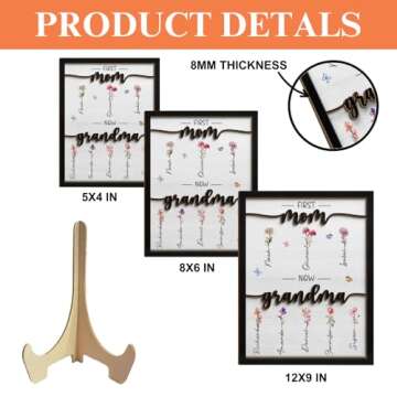 Pawfect House First Mom Now Grandma Customized Birth Month Flower Wood Plaque With Stand, Mothers Day Gifts For Mom, Grandma, Mom Gifts From Daughters, Sons, Grandma Birthday Gifts From Grandkids