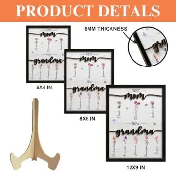 Pawfect House First Mom Now Grandma Customized Birth Month Flower Wood Plaque With Stand, Mothers Day Gifts For Mom, Grandma, Mom Gifts From Daughters, Sons, Grandma Birthday Gifts From Grandkids