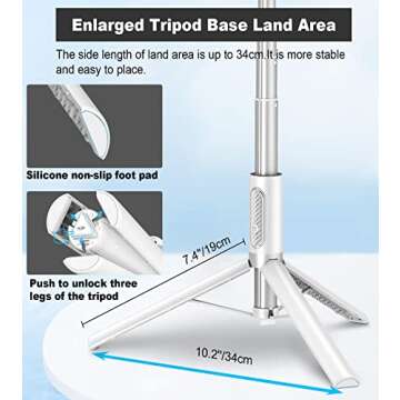 TONEOF 67" Travel Tripod,Selfie Stick,All-in-1 Phone Tripod Stand with Integrated Wireless Remote,Lightweight and Portable,Extendable Tripod for iPhone and Android(White)