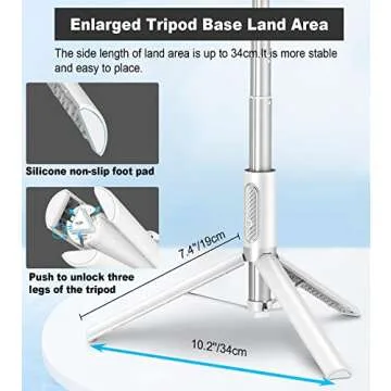 TONEOF 67" Travel Tripod,Selfie Stick,All-in-1 Phone Tripod Stand with Integrated Wireless Remote,Lightweight and Portable,Extendable Tripod for iPhone and Android(White)