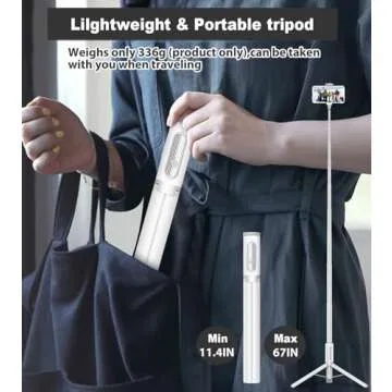 TONEOF 67" Travel Tripod,Selfie Stick,All-in-1 Phone Tripod Stand with Integrated Wireless Remote,Lightweight and Portable,Extendable Tripod for iPhone and Android(White)