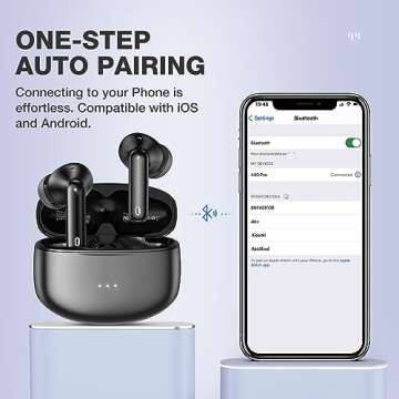 A40 Pro Wireless Earbuds, 50Hrs Playtime Bluetooth Earbuds Built in Noise Cancellation Mic with Charging Case, Headphones Stereo Sound, IPX7 Waterproof Ear buds for iPhone and Android