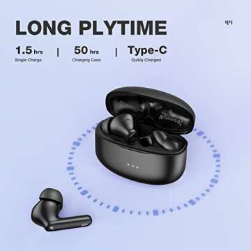 A40 Pro Wireless Earbuds, 50Hrs Playtime Bluetooth Earbuds Built in Noise Cancellation Mic with Charging Case, Headphones Stereo Sound, IPX7 Waterproof Ear buds for iPhone and Android