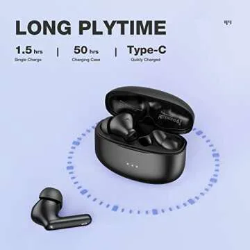 A40 Pro Wireless Earbuds, 50Hrs Playtime Bluetooth Earbuds Built in Noise Cancellation Mic with Charging Case, Headphones Stereo Sound, IPX7 Waterproof Ear buds for iPhone and Android