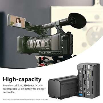 NEEWER NP-F750 2-Pack 5600mAh Li-ion Replacement Battery with USB Charger, Compatible with Sony NP-F550 570 750 770 930 950 FM55H FM500H QM71 QM91 QM71D LED Light, Monitor, Motorized Slider