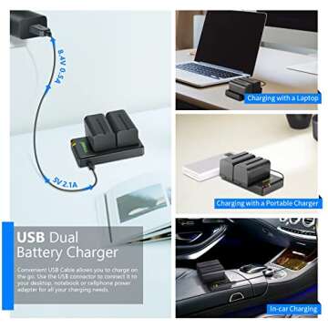 NEEWER NP-F750 2-Pack 5600mAh Li-ion Replacement Battery with USB Charger, Compatible with Sony NP-F550 570 750 770 930 950 FM55H FM500H QM71 QM91 QM71D LED Light, Monitor, Motorized Slider