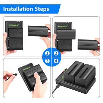 NEEWER NP-F750 2-Pack 5600mAh Li-ion Replacement Battery with USB Charger, Compatible with Sony NP-F550 570 750 770 930 950 FM55H FM500H QM71 QM91 QM71D LED Light, Monitor, Motorized Slider