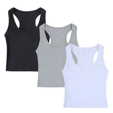 Tenpluszero 3 Pieces Cotton Basic Crop Tank Tops Sleeveless Racerback Sports Tank Tops for Women Girls Daily Wearing (Color Set 1, S)