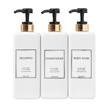 HARRA HOME Modern Gold Design Pump Bottle Set 27 oz Refillable Shampoo and Conditioner Dispenser Emp...