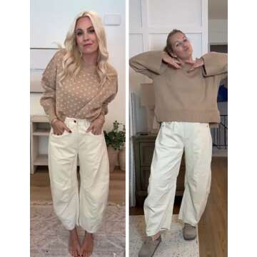 SeekMe Women's Corduroy Pants Barrel Mid-Rise Elastic Waist Cord Pants Casual Wide Leg Baggy Trouser...