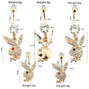 Playboy Belly Button Ring Multi Paved Gems on Bunny Dangle (Clear/black eye)