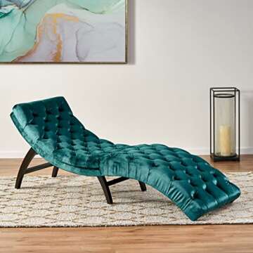 Christopher Knight Home Garret Tufted Velvet Chaise Lounge, Teal / Dark Brown