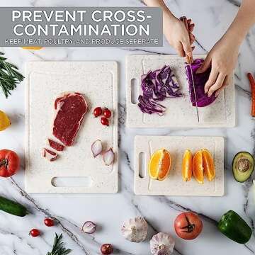 COOK WITH COLOR Non-Slip Cutting Board Set – Kitchen Essentials with Easy Grip Handle for Meat, Veggies, and Fruits, 3 Cutting Boards, Speckled White