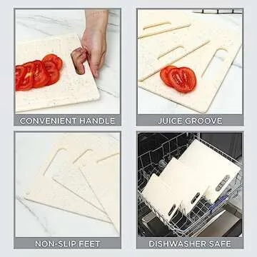 COOK WITH COLOR Non-Slip Cutting Board Set – Kitchen Essentials with Easy Grip Handle for Meat, Veggies, and Fruits, 3 Cutting Boards, Speckled White