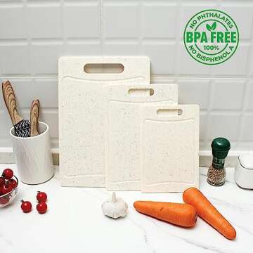 COOK WITH COLOR Non-Slip Cutting Board Set – Kitchen Essentials with Easy Grip Handle for Meat, Veggies, and Fruits, 3 Cutting Boards, Speckled White