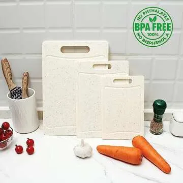 COOK WITH COLOR Non-Slip Cutting Board Set – Kitchen Essentials with Easy Grip Handle for Meat, Veggies, and Fruits, 3 Cutting Boards, Speckled White