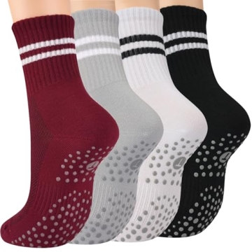 Toes Home Pilates Socks for Women with Non Slip Grippers - 4 Pairs - Ancora Red