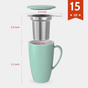 Sweese Tea Cup with Infuser and Lid, Microwave Safe Tea Mug with Handle - 15oz Porcelain Cup for Tea...